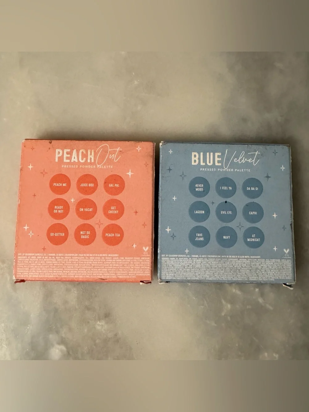 ColourPop Pressed Powder Eyeshadow Makeup Palette - Peach Out & Blue Velvet Lot